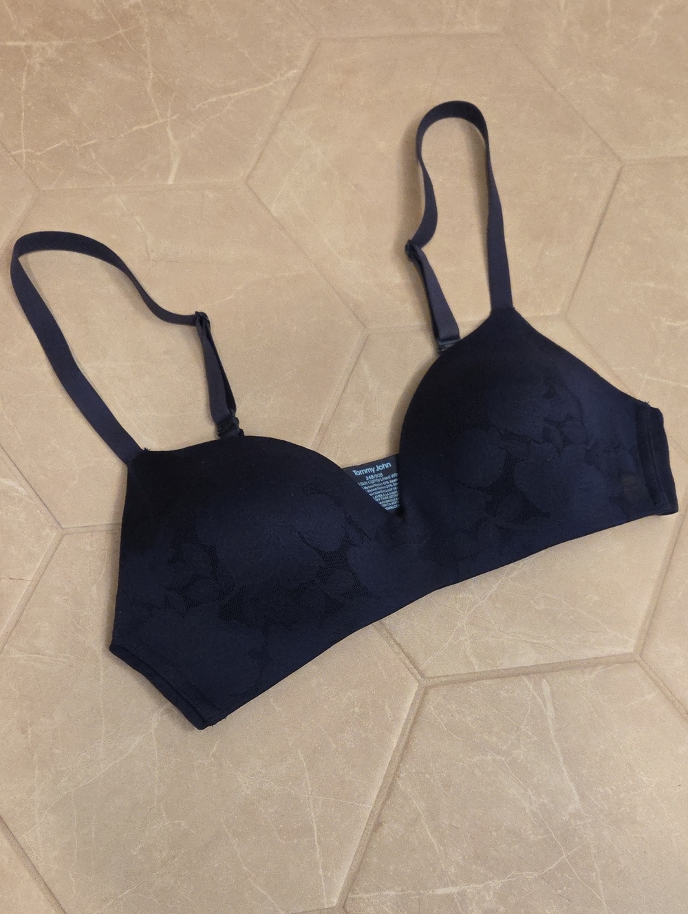 Tommy John Navy Floral Lace Second Skin Lightly Lined Wireless Bra
